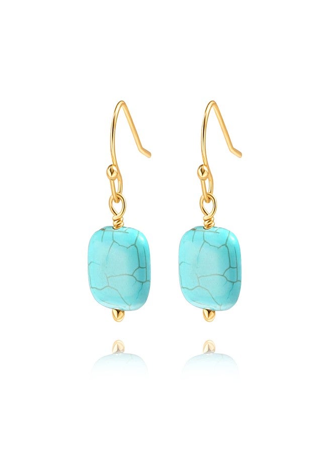 POTESSA Natural Turquoise Gemstone Earrings 18K Gold Plated Hook Square Stone Dangle Drop Earrings Jewelry for Women - Image 1